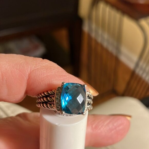 DY Petite Wheaton Ring with Blue Topaz & Diamonds – Size 6 - Picture 5 of 5